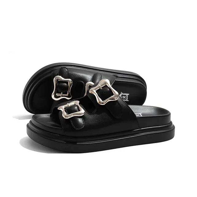 Old Meow Rubber Sole Slip Resistant Quick Dry Slide Slippers Women's Black-1