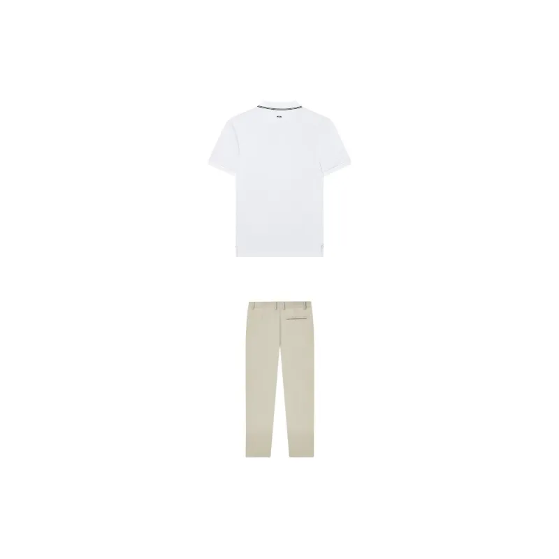 FILA Casual Sportswear Men Set Standard White Short Sleeved Shirt+Tunnel Gray Shorts-1