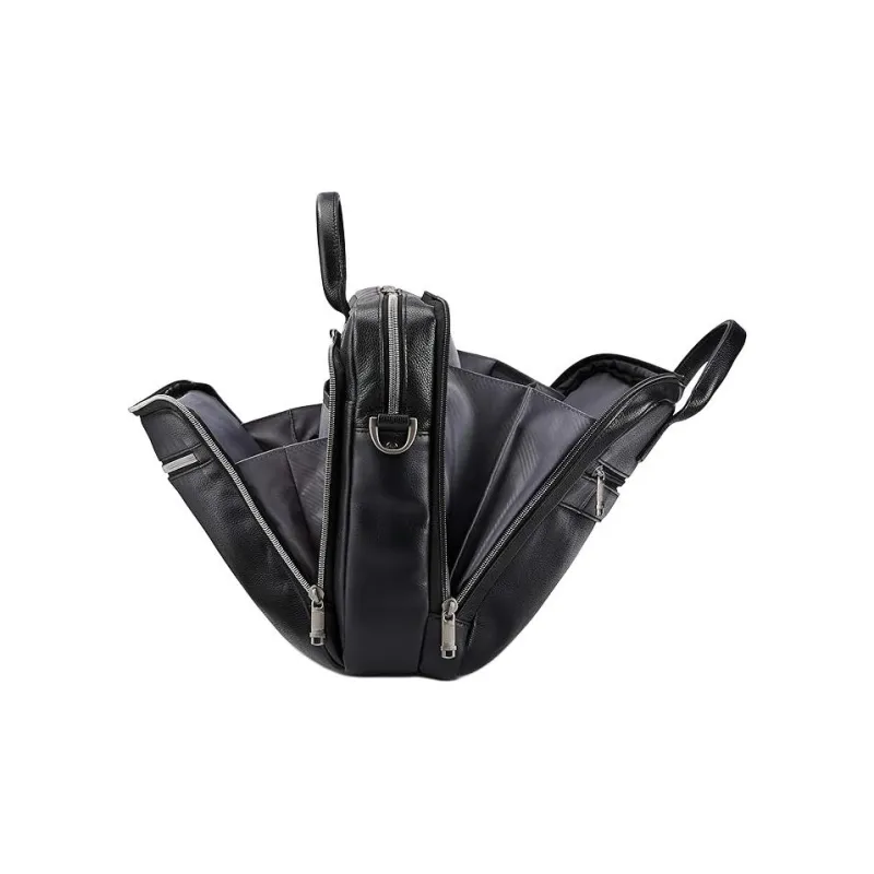 SAMSONITE Leather Portable One Shoulder Crossbody Briefcases Unisex Black-3