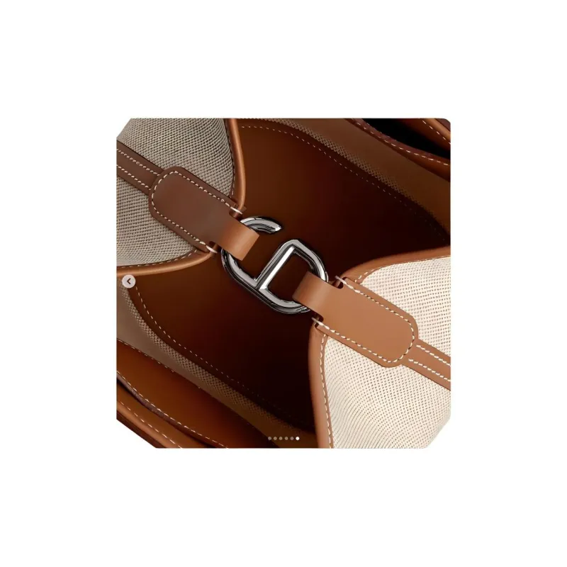 HERMES In The Loop Canvas With Swift Calfskin Vegetable Basket Pig Nose Bucket Bags Handbags Women's Light Beige-5