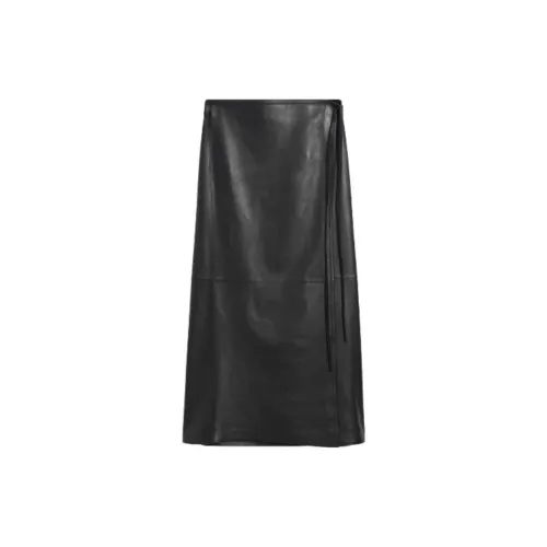 Massimo Dutti Leather Long Skirts Women's Black