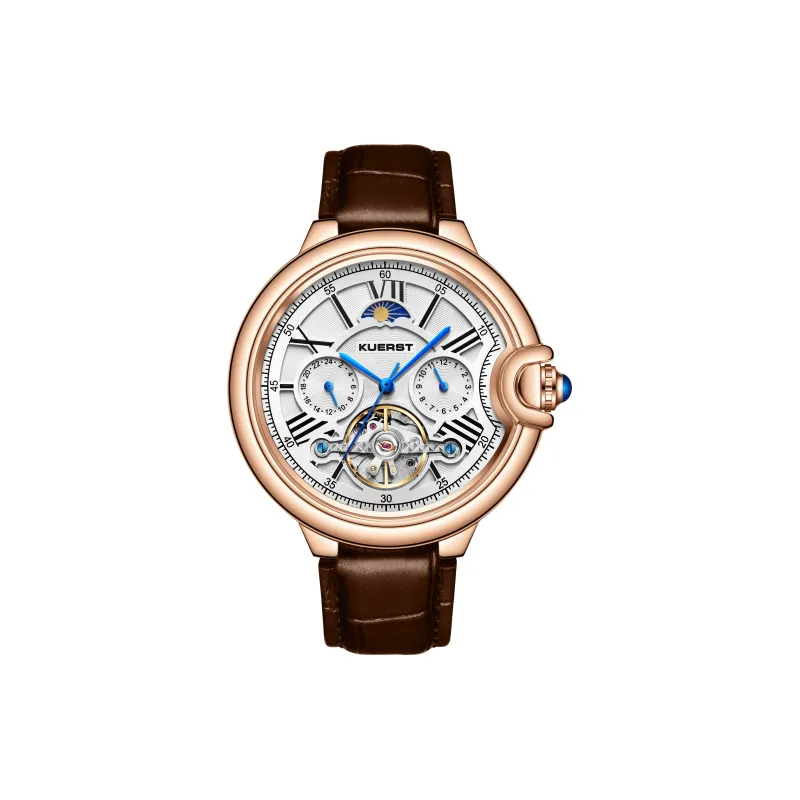 KUERST Mechanical Movement Cow Leather Strap Watch Men's Watches White Dial-10