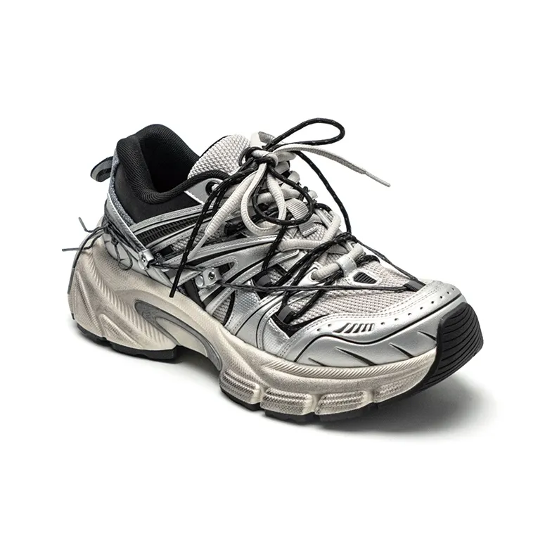 Mule Donkey Cushioned Wear Resistant Breathable Low Top Chunky Sneakers Unisex Silver-1