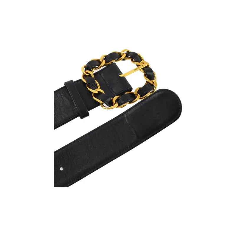 CHANEL 990-2000s CC Logo Plaque Leather Leather Belts Women's Black-2