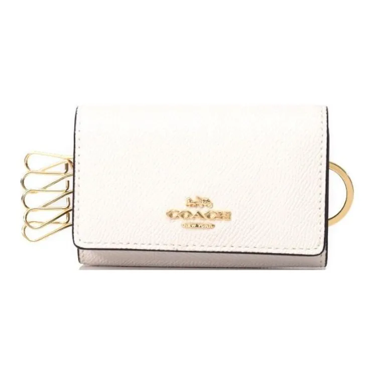 COACH Leather Coin Purse Key Pouch Women's White-2