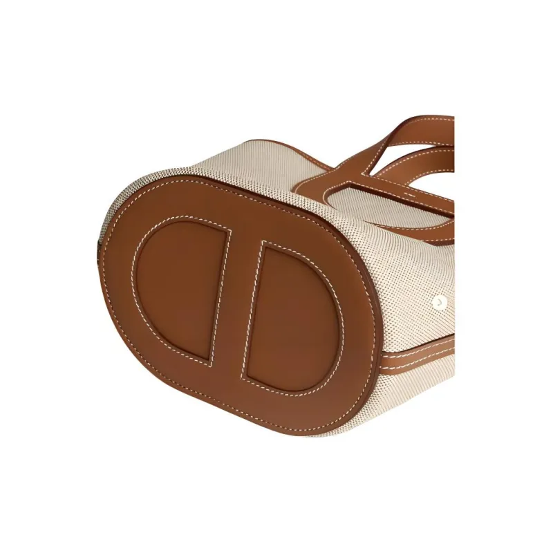 HERMES In The Loop Canvas With Swift Calfskin Vegetable Basket Pig Nose Bucket Bags Handbags Women's Light Beige-3