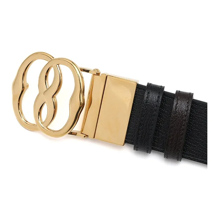 BALLY Rotary Gold Plate Buckle Double Sided Use Adjustable Cow Leather Leather Belts Men's Black/Brown Width  3.5cm-3