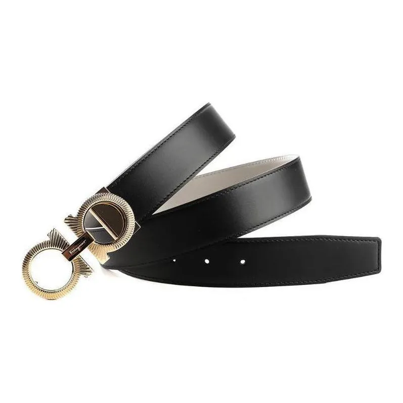 FERRAGAMO Two-Tone Styling Design Leather Belts Men's Black --2