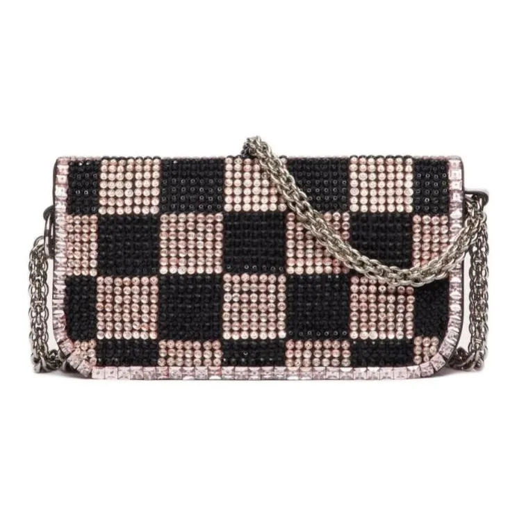 Valentino Locò Rhinestone Crossbody Handbag Shoulder Bag Small Size Women's Black Rose And Watermelon Pink.-3