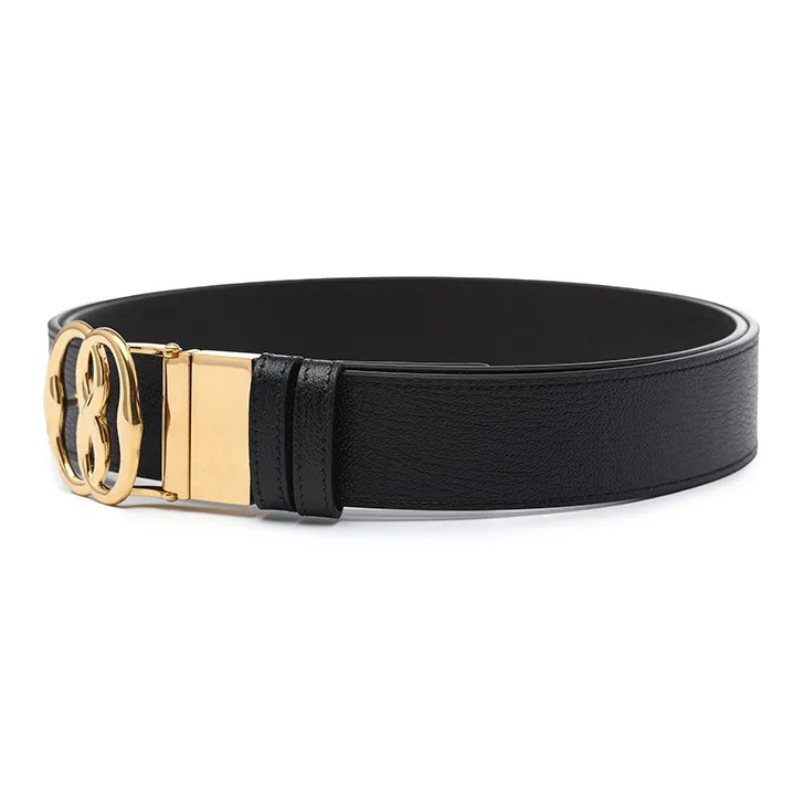 BALLY Rotary Gold Plate Buckle Double Sided Use Adjustable Cow Leather Leather Belts Men's Black/Brown Width  3.5cm-1