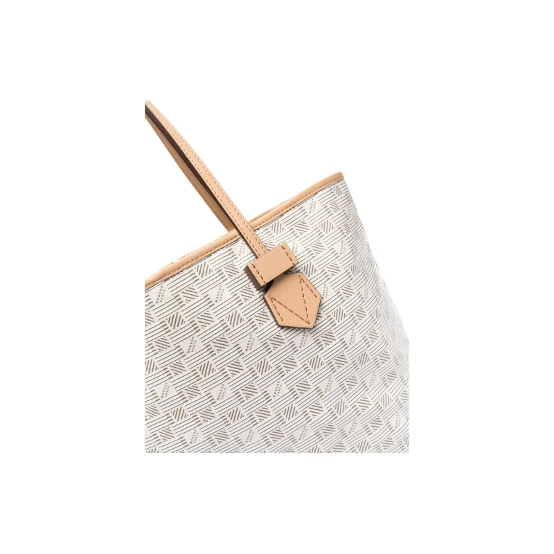 MOREAU Calfskin With Canvas Tote Bag, Shopping Bag, Handbag Medium Size Women's Light Beige & Beige-1