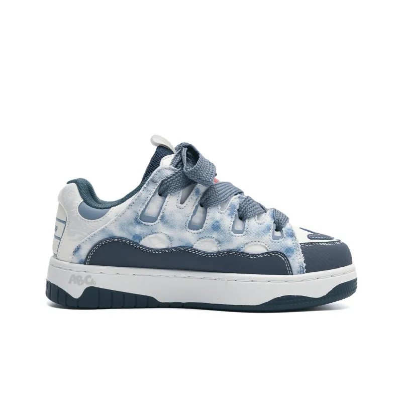 ABCIO Slip Resistant Waterproof Abrasion Resistant Low Top Skateboard Shoes Unisex White Blue-5