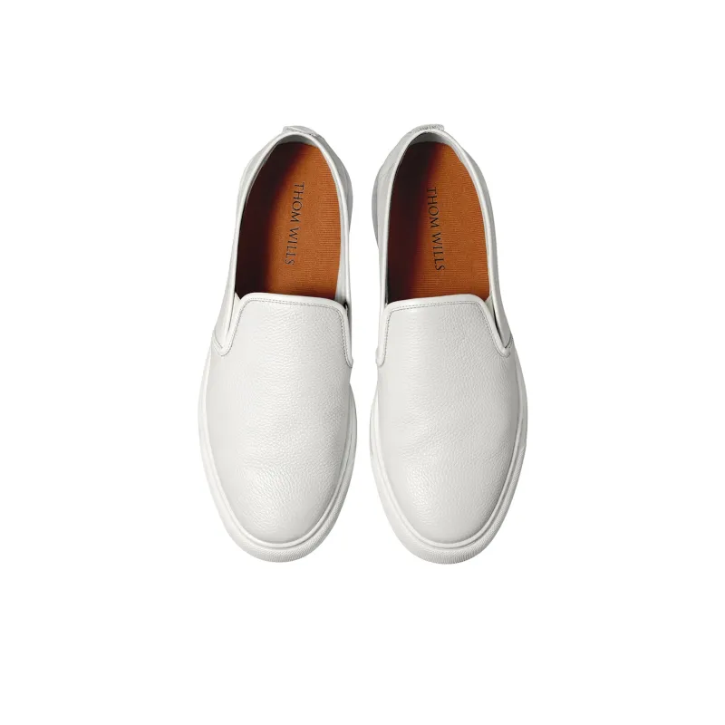 THOM WILLS Minimalist Style Versatile Slip on White Sneakers Casual Skateboard Shoes Men's-2