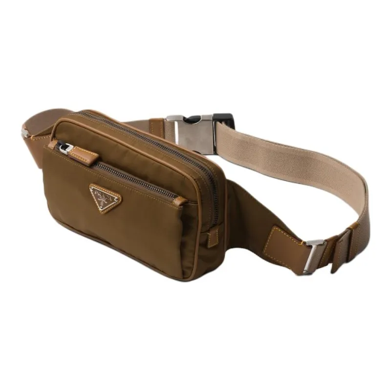 PRADA Recycled Nylon With Patchwork Leather Crossbody Fanny Pack Men's Brown-1