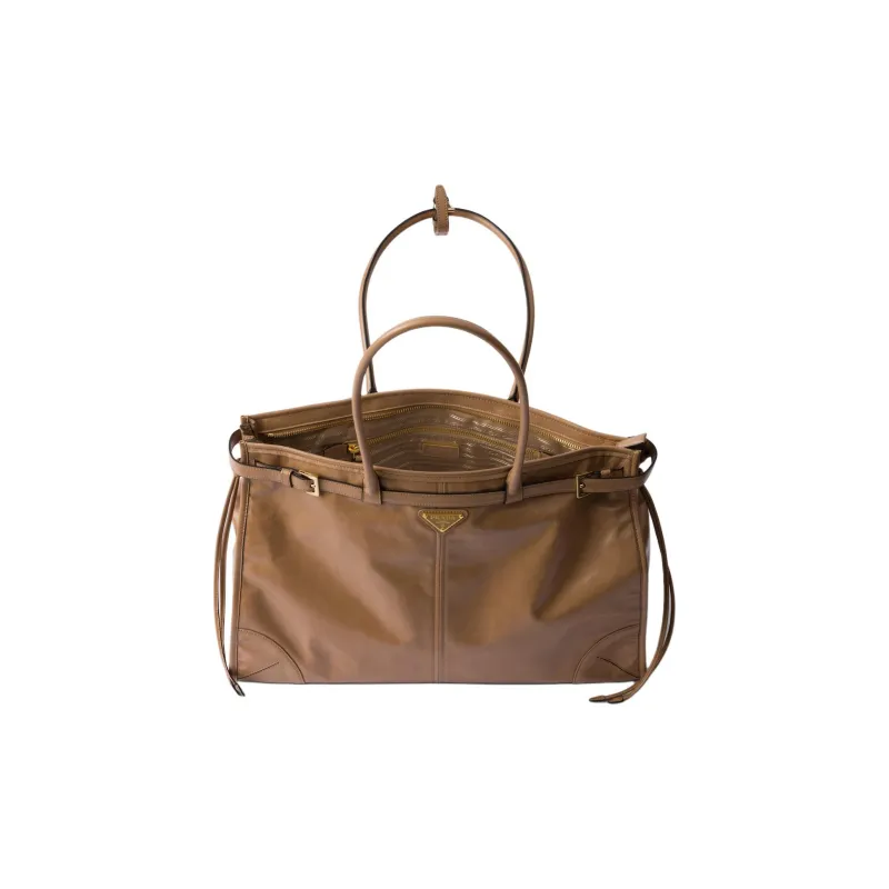 PRADA Soft Leather Shoulder Bag Crossbody Bag Handbag Large Size Women's Cameo Brown-3