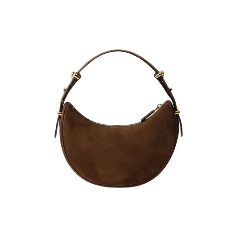 PRADA Suede Leather Portable Crossbody Bag, Shoulder Bag Women's Cocoa Brown-3