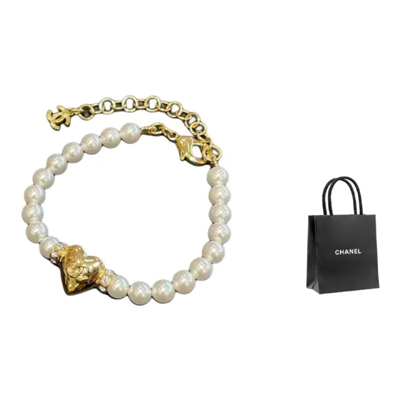 CHANEL Metal Artificial Pearl Rhinestone Bracelets Women's Gold-2