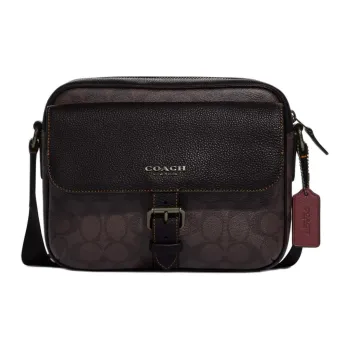 COACH Hudson Leather Crossbody Bag, Shoulder Bag Men's Bronze & Black
