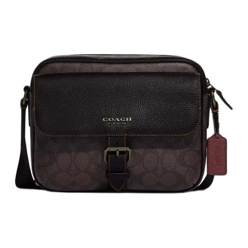 COACH Hudson Leather Crossbody Bag, Shoulder Bag Men's Bronze & Black-0