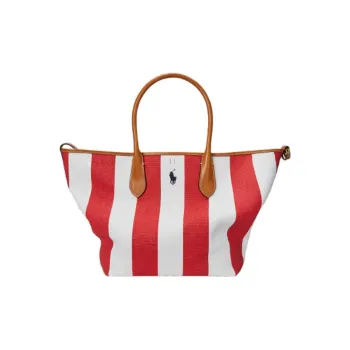 Polo Ralph Lauren Canvas Tote Bag Shopping Bag Shoulder Bag Handbag Medium Size Women's Red & White