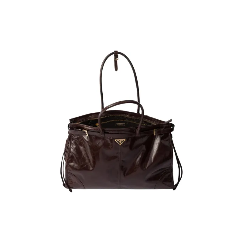 PRADA Soft Leather Shoulder Bag Crossbody Bag Handbag Large Size Women's Dark Brown-1