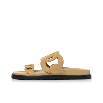 HERMES Extra Rubber Sole Slide Slippers Women's Light Brown