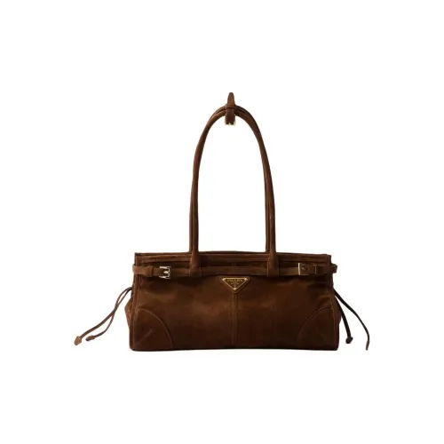 PRADA Suede One Shoulder Handbag Medium Size Women's Cocoa Brown