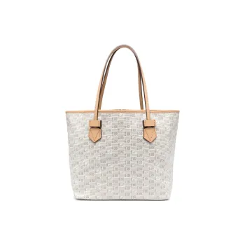 MOREAU Calfskin With Canvas Tote Bag, Shopping Bag, Handbag Medium Size Women's Light Beige & Beige