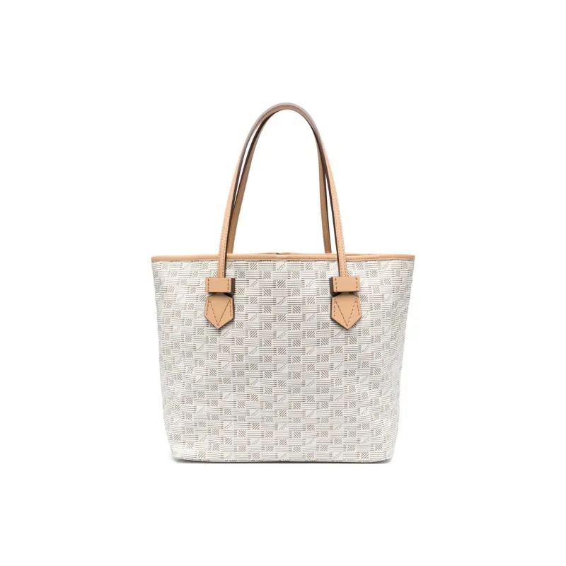 MOREAU Calfskin With Canvas Tote Bag, Shopping Bag, Handbag Medium Size Women's Light Beige & Beige-0