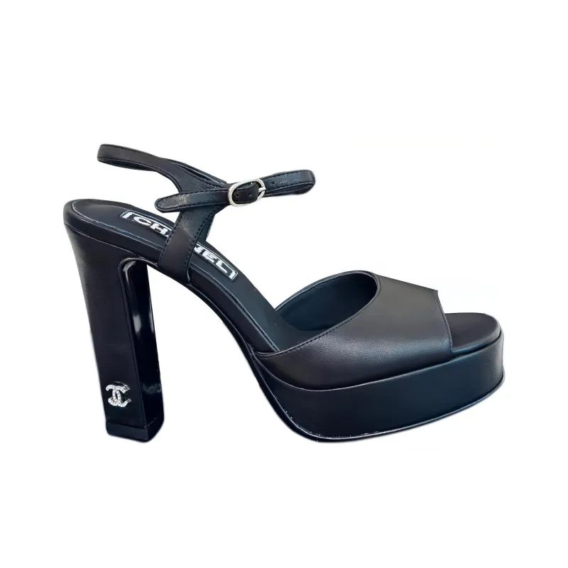 CHANEL Strap Sandals 12cm Women's Black-1