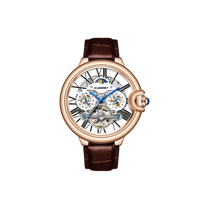 KUERST Automatic Mechanical Movement Genuine Leather Strap Men's Watches White Dial-11