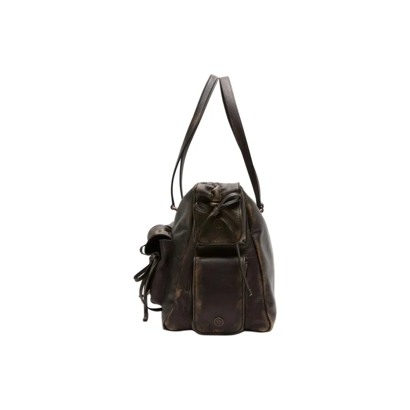 Acne Studios Brushed Leather Handbag Women's Dark Brown & Beige-1