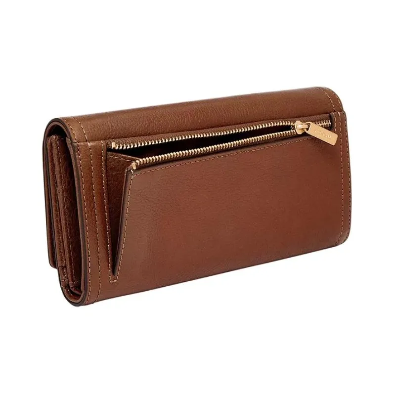 FOSSIL Leather Clutches Wallets Unisex Brown-2