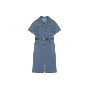 IHIMI SS24 Short Sleeved Dress Women's Denim Blue