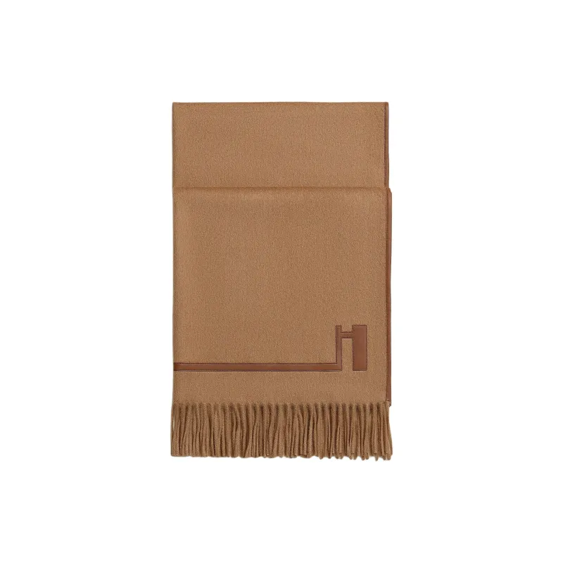 HERMES Camel Hair Knit Scarves Unisex Brown-0