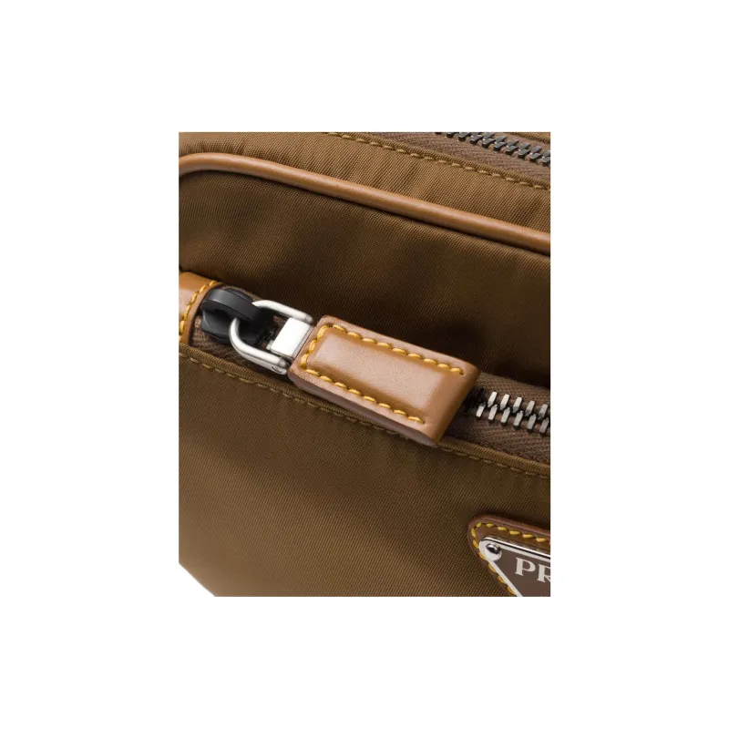 PRADA Recycled Nylon With Patchwork Leather Crossbody Fanny Pack Men's Brown-3