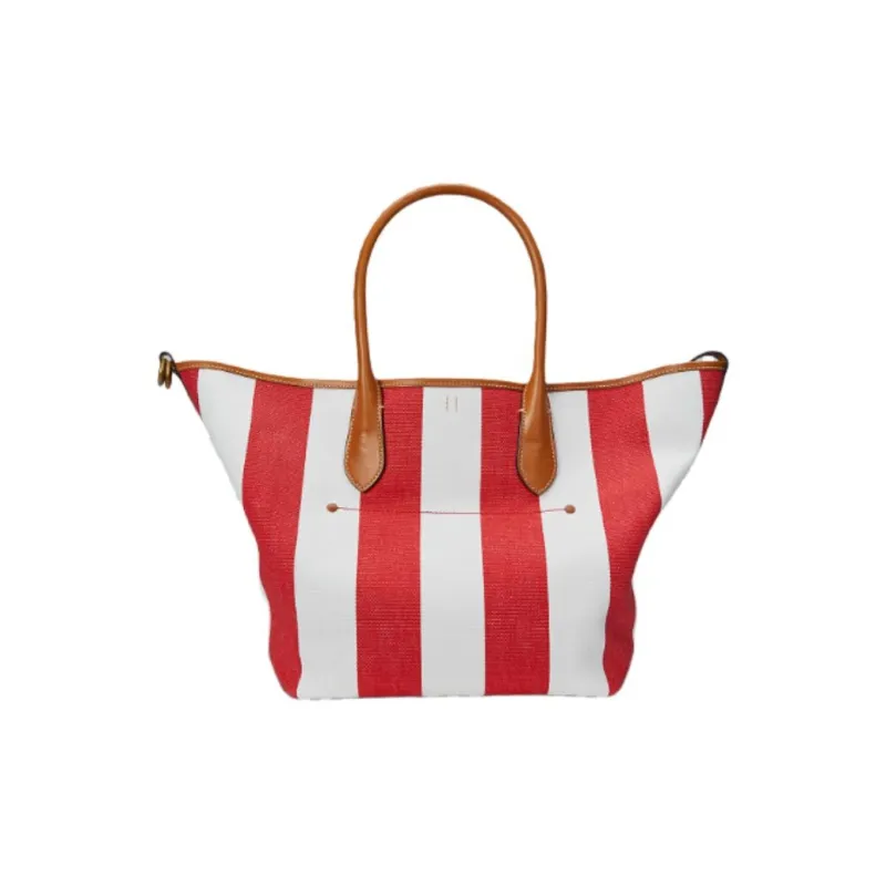 Polo Ralph Lauren Canvas Tote Bag Shopping Bag Shoulder Bag Handbag Medium Size Women's Red & White-2