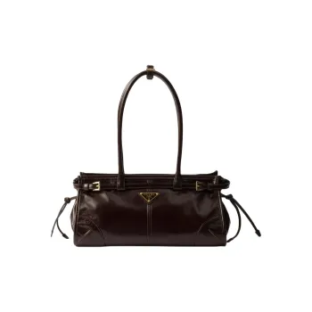 PRADA Leather One Shoulder Handbag Medium Size Women's Dark Brown