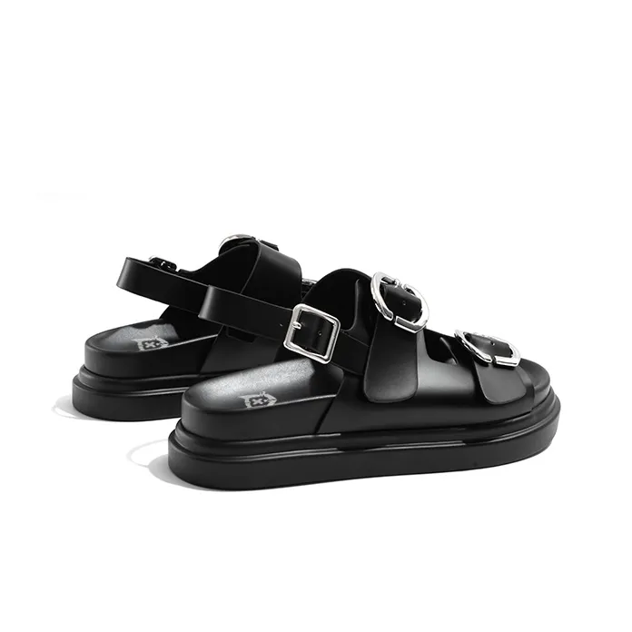 Old Meow Flat One Button Buckle Sandals Beach Sandals 4.5cm Women's Black-2
