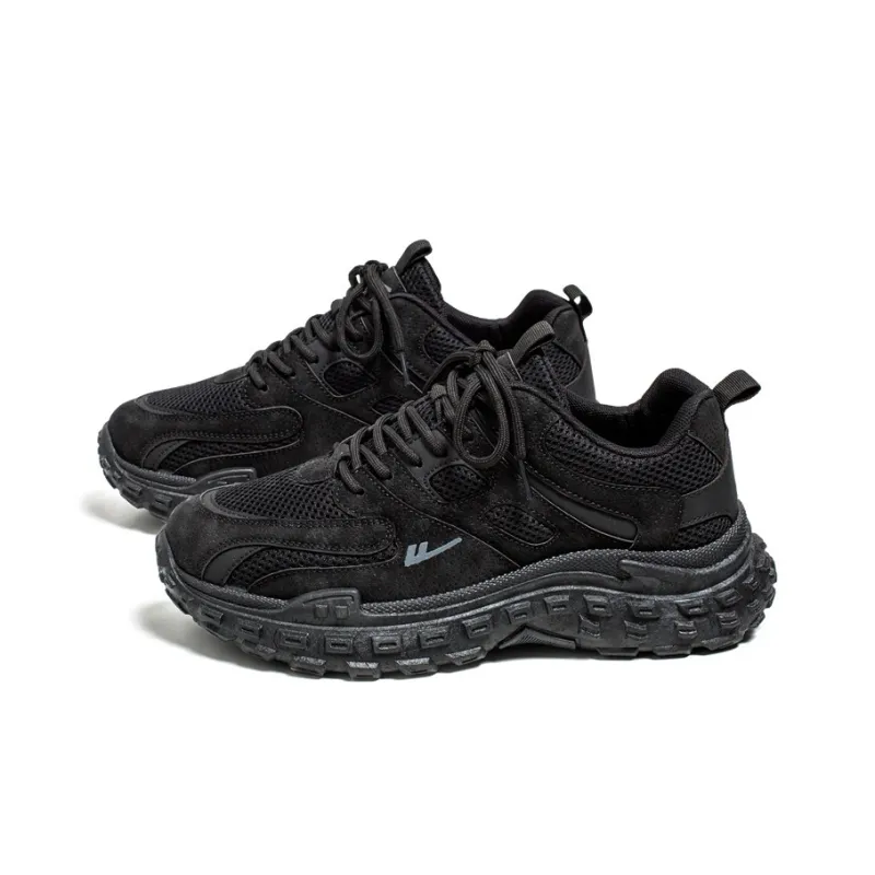 Warrior Cushioning Height Increasing Abrasion Resistant Lightweight Slip Resistant Low Top Chunky Sneakers Men's Black-1