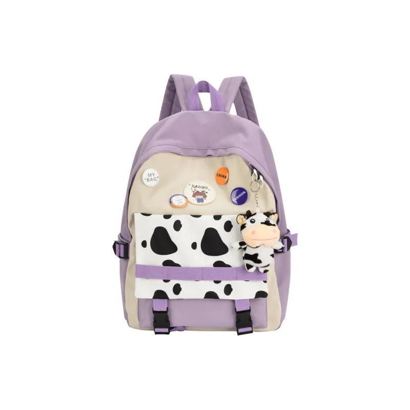 OURFUN Nylon Fabric Backpack Unisex Black/Purple/Green/Blue/Orange/Pink-2