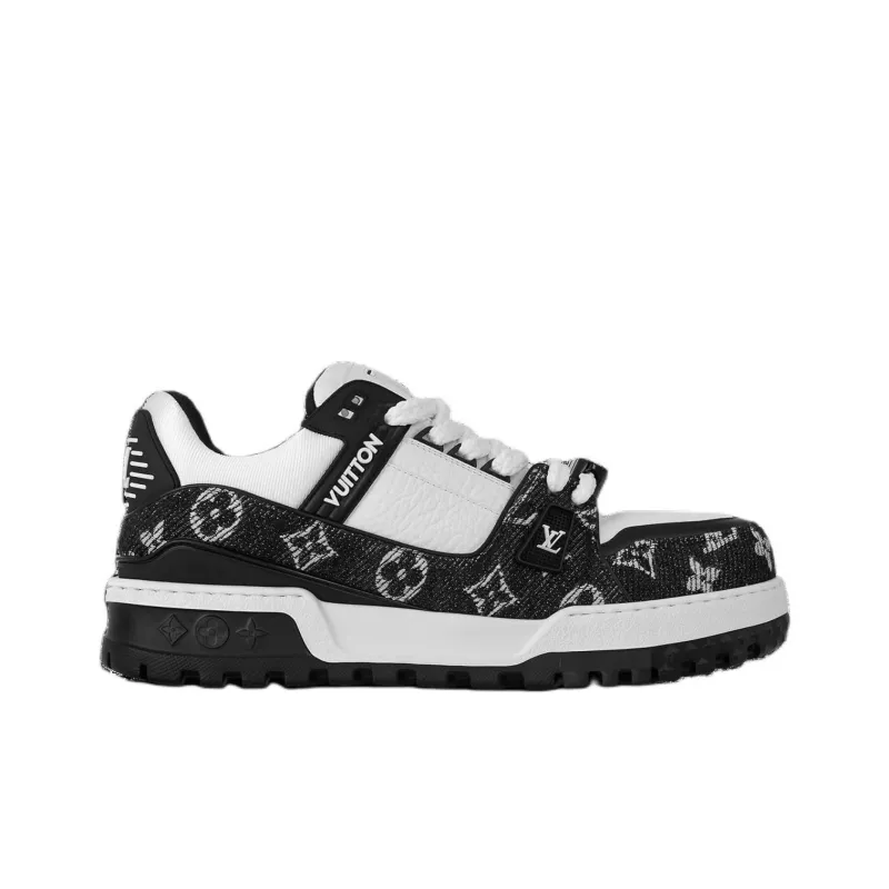 LOUIS VUITTON Trainer Maxi Wear Resistant Low Top Skateboard Shoes Unisex Black White-1