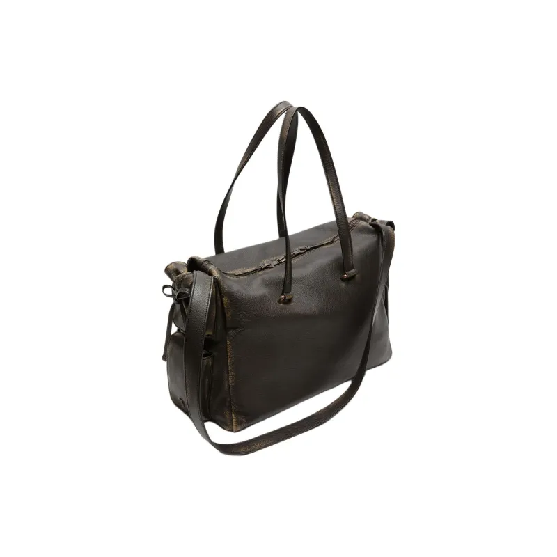 Acne Studios Brushed Leather Handbag Women's Dark Brown & Beige-2
