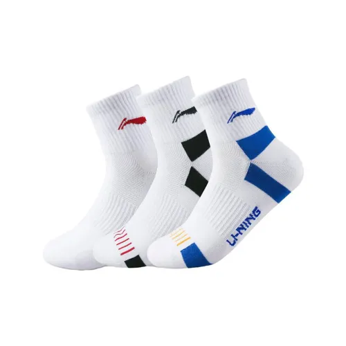 LiNing Mid Calf Socks Unisex 3 Pack White Blue/White Black/White