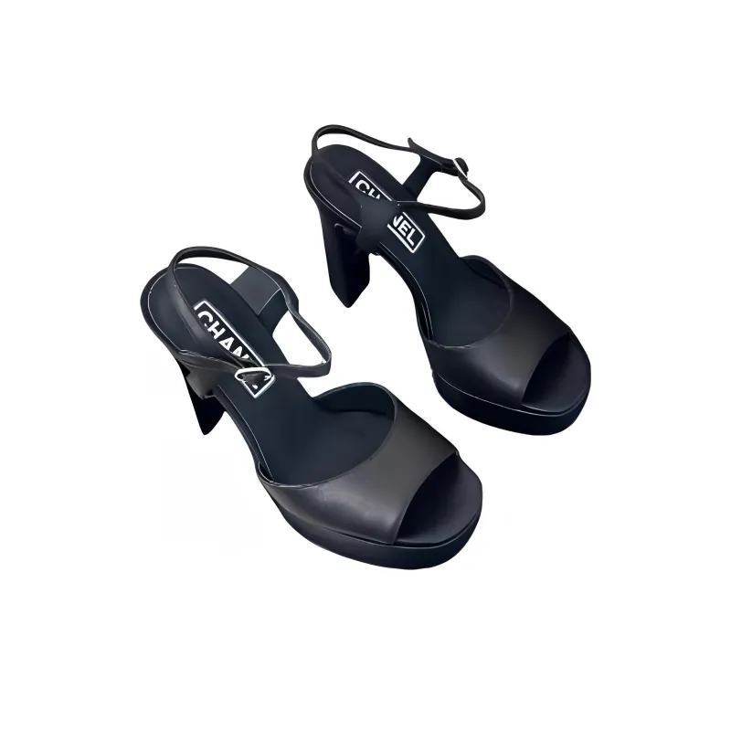 CHANEL Strap Sandals 12cm Women's Black-3