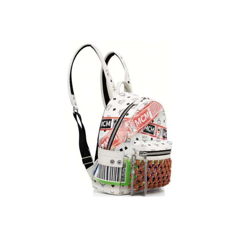 MCM Canvas Backpack Unisex Silver-1