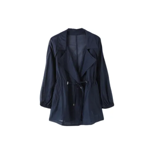 IHIMI Trench Coats Women's Navy Blue