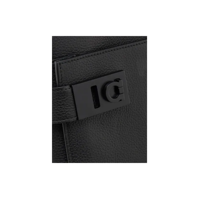 FERRAGAMO Stamped Calfskin Crossbody Bag Shoulder Bag Men's Black-3