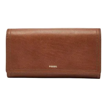 FOSSIL Leather Clutches Wallets Unisex Brown