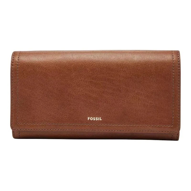 FOSSIL Leather Clutches Wallets Unisex Brown-0